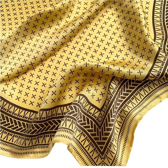 Gold Pattern Mulberry Silk Neck Scarf - Picture 4 of 5